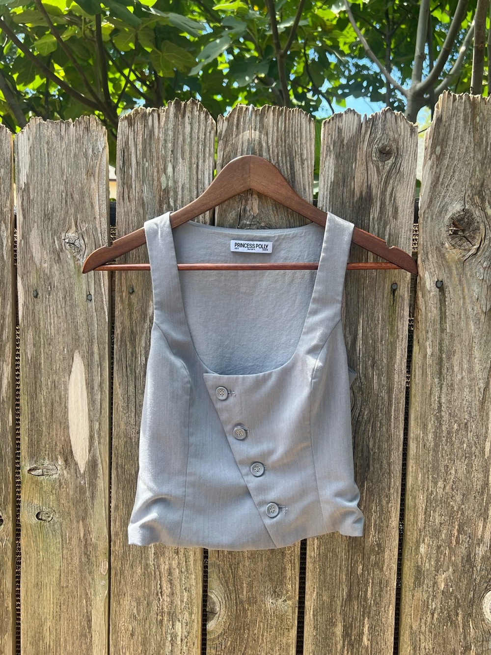 Princess Polly Light Gray Asymmetrical Button Crop Tank